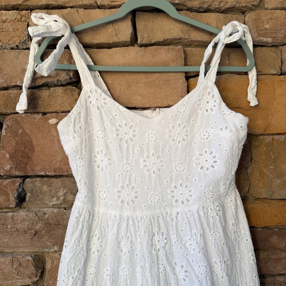 Lulus M White Eyelet Cotton Tie Strap Tiered Midi Dress Womens Graduation Easter - Picture 9 of 15